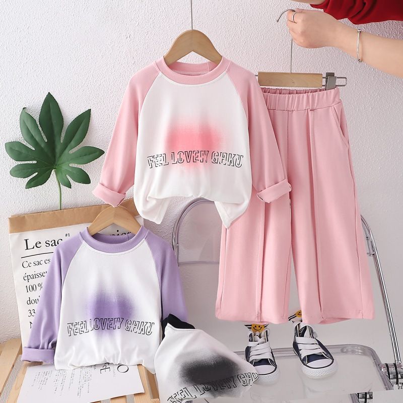 2024 Spring Autumn New Girls Casual Cute Sportswear Two Piece Long-sleeved trousers kids Clothing Sets