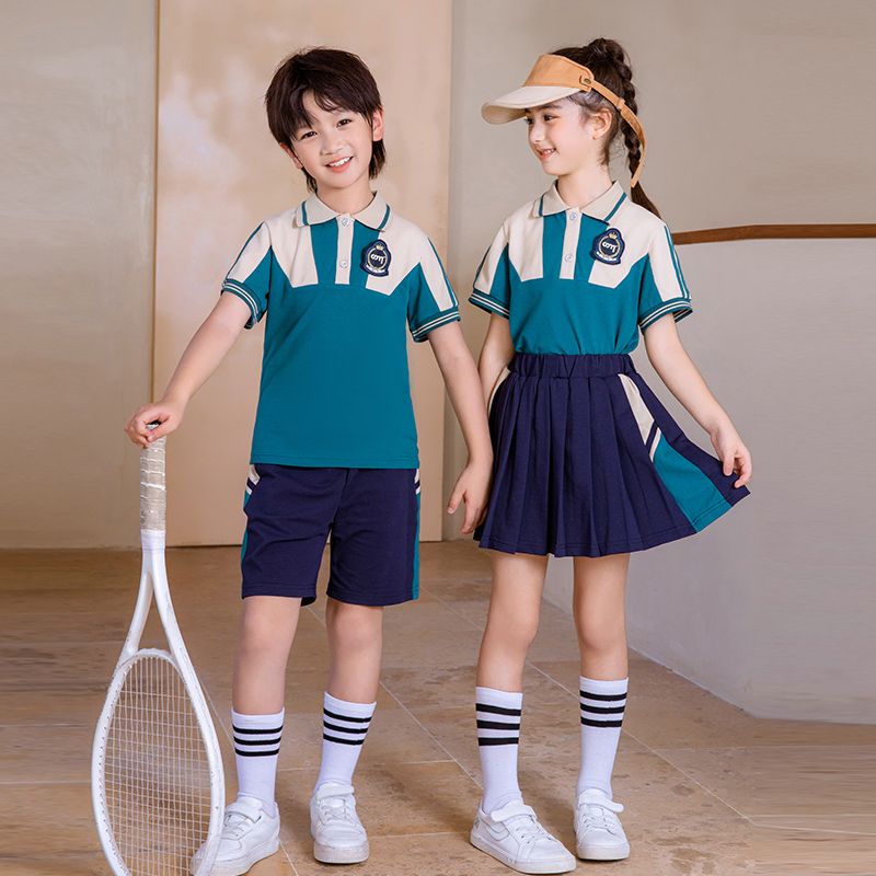 Leisure sports suite closed zipper jogging uniform set 2 skirt shirts suitable for elementary school students' class fourth grad