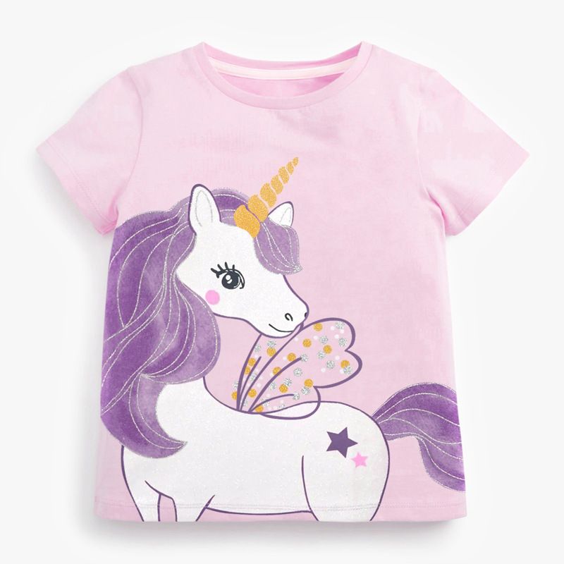 Girls' Pink Unicorn T-Shirt and Purple Shorts Set Adorable Summer Outfit Perfect for Active Girls