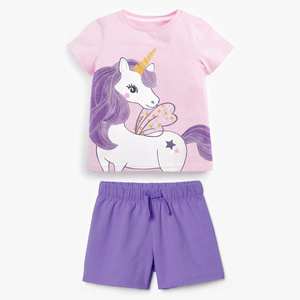 Girls' Pink Unicorn T-Shirt and Purple Shorts Set Adorable Summer Outfit Perfect for Active Girls