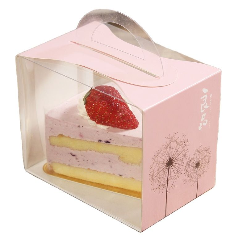 Customise Top Quality Grease Proof Takeaway Triangle Cake Box Strawberry Transparent Window Cake Boxes Packaging