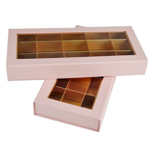 Wholesale Luxury Plastic Lid Window Paper Chocolate Packaging Cake Boxes Candy Sweet Donut Biscuit Brownie Box