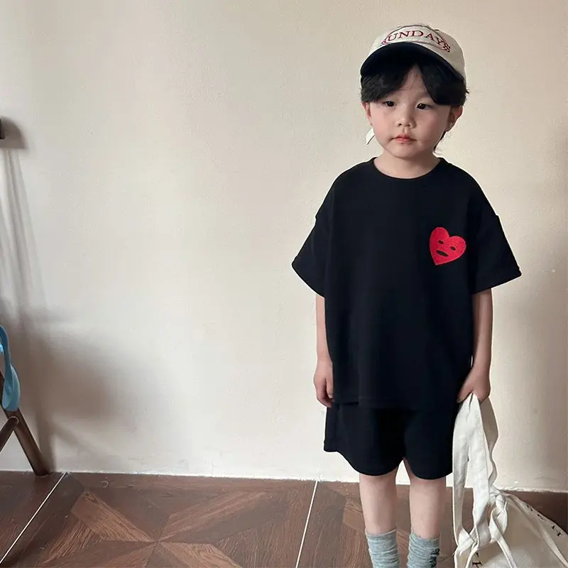 Children's Sports Set Waffle Summer Loose Boys 2024 New Girl's Casual Baby Short Sleeve Summer Dress