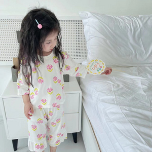 Children's summer girls pajamas Pure cotton soft full flower&animal cartoon cute print T-shirt and pants children's suit