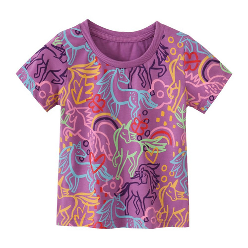 European and American Style Girls' Print, Soft Purple Cotton Tee- Cotton Short-Sleeve Tee for Kids,New Summer Collection