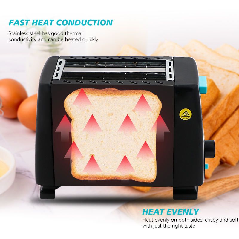 QLT-298A 2 Slice Toaster Metal Body Auto Pop Up and Stop Button