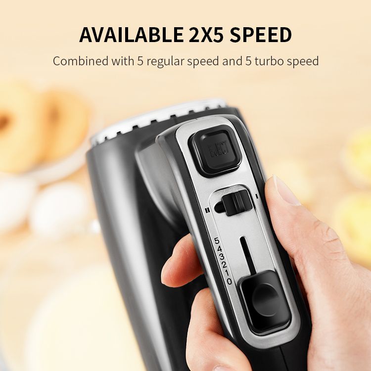 250W 5 Speed Electric Hand Blender Self-Stora Base Food Mixer