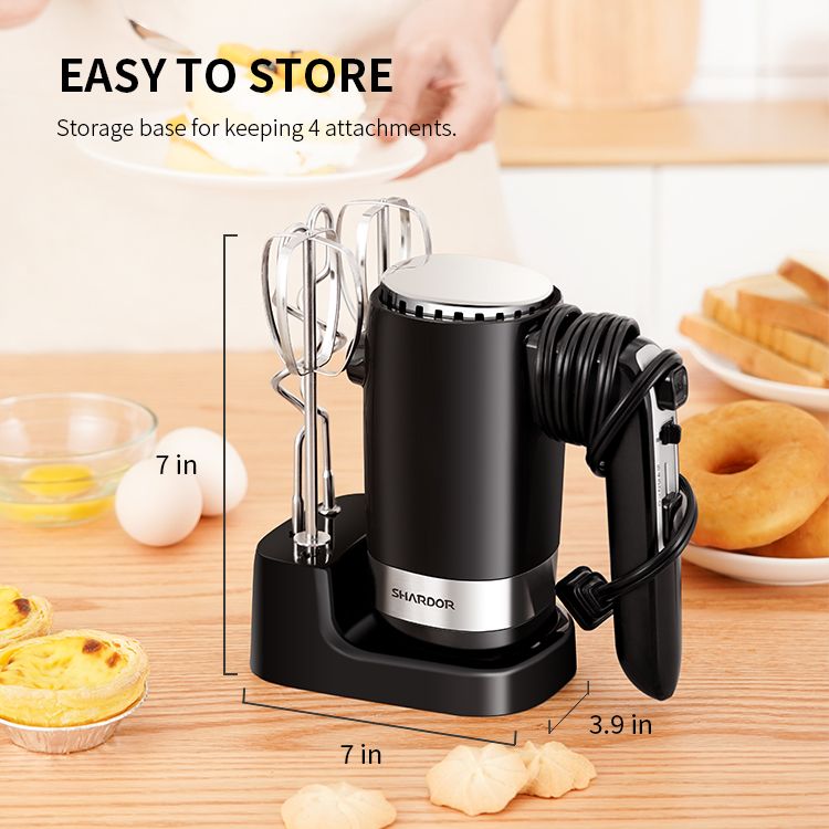 250W 5 Speed Electric Hand Blender Self-Stora Base Food Mixer