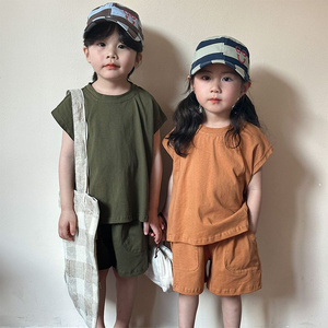 Children's summer sports suit, boys' pure cotton loose fitting clothes, baby 2024 new girls' casual vest summer clothes