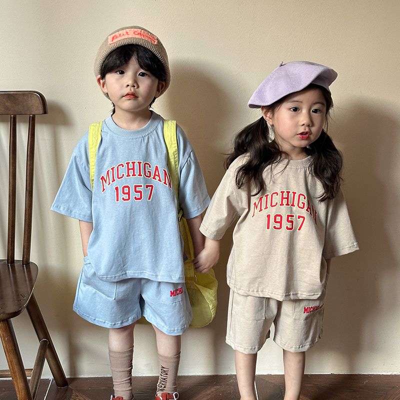 Children's summer sports suit, boys' pure cotton loose fitting clothes, baby 2024 new style, girls' casual short sleeved summer