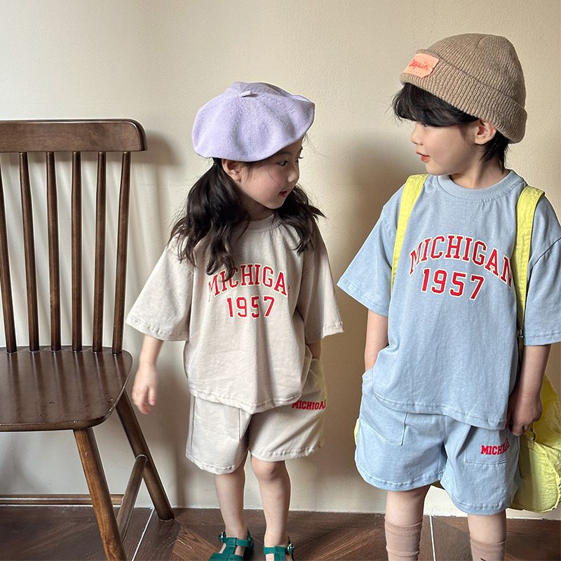 Children's summer sports suit, boys' pure cotton loose fitting clothes, baby 2024 new style, girls' casual short sleeved summer