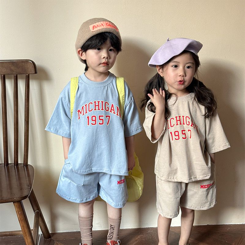 Children's summer sports suit, boys' pure cotton loose fitting clothes, baby 2024 new style, girls' casual short sleeved summer