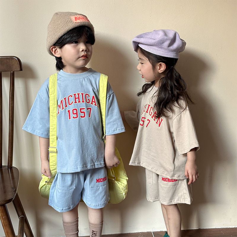 Children's summer sports suit, boys' pure cotton loose fitting clothes, baby 2024 new style, girls' casual short sleeved summer