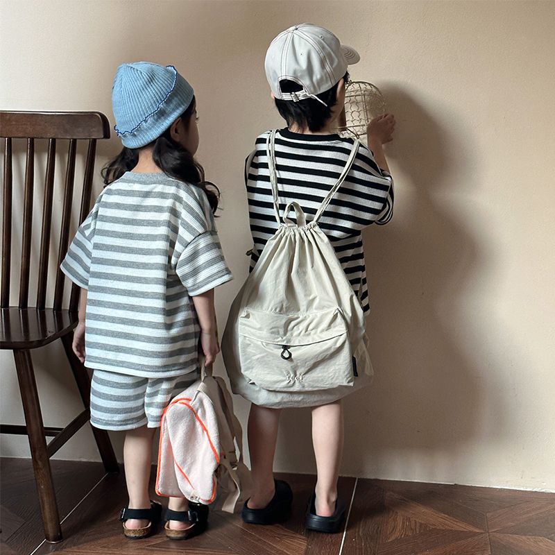 Children's summer sports suit with girls' stylish stripes 2024 new summer casual boys' short sleeved baby clothes