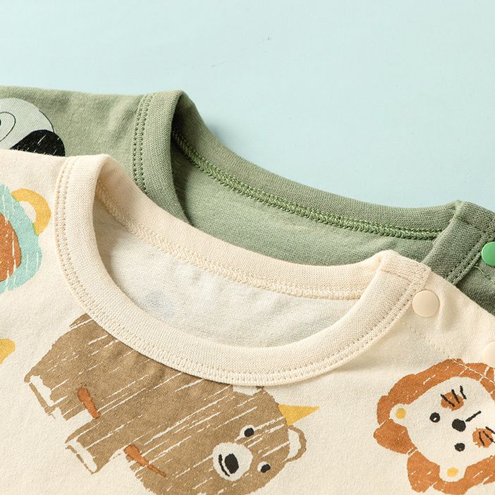 Unisex Kids' Short-Sleeve T-Shirts Pure Cotton girls Short-Sleeve T-Shirts for Summer Cute Animal Print, Cotton, Green & Beige