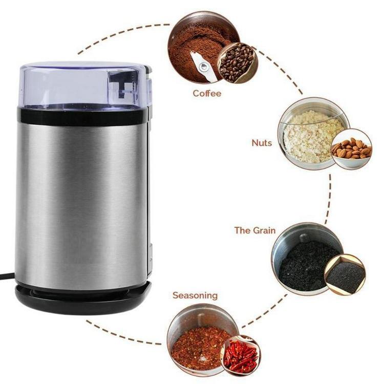 Effortless Coffee Grinder with 150W Power One Touch Safety and Stainless Steel Body