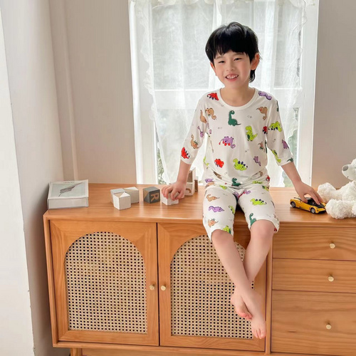 Summer Boys Pajamas Night Wear Mid- Sleeve Pjs Two Piece Kids Pyjamas Little Girls Pajamas Set