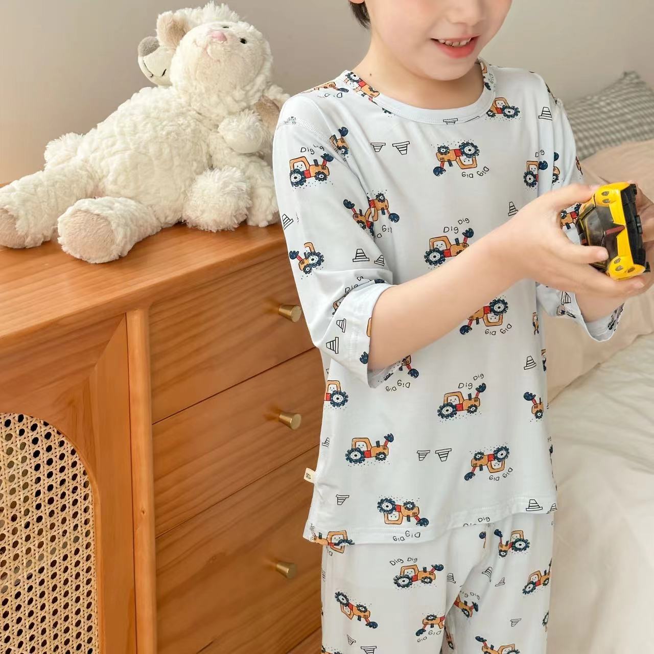 Summer Boys Pajamas Night Wear Mid- Sleeve Pjs Two Piece Kids Pyjamas Little Girls Pajamas Set