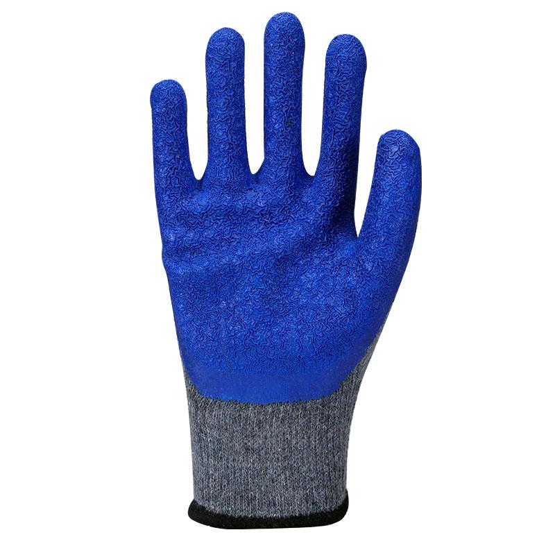 Gray yarn blue wrinkles gumming Outdoor site Logistics transportation Wear-resistant and non-slip Safety protective work gloves