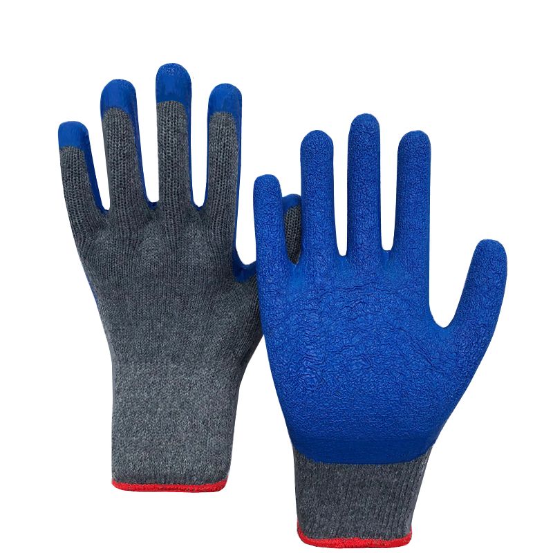 Gray yarn blue wrinkles gumming Outdoor site Logistics transportation Wear-resistant and non-slip Safety protective work gloves