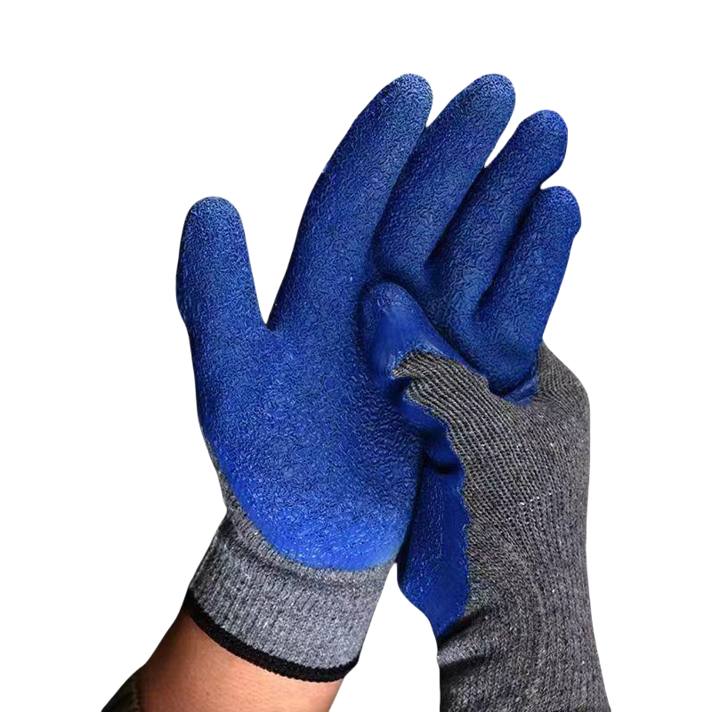 Gray yarn blue wrinkles gumming Outdoor site Logistics transportation Wear-resistant and non-slip Safety protective work gloves