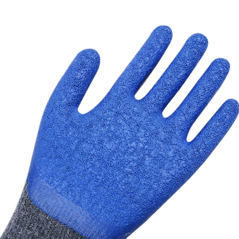 Gray yarn blue wrinkles gumming Outdoor site Logistics transportation Wear-resistant and non-slip Safety protective work gloves