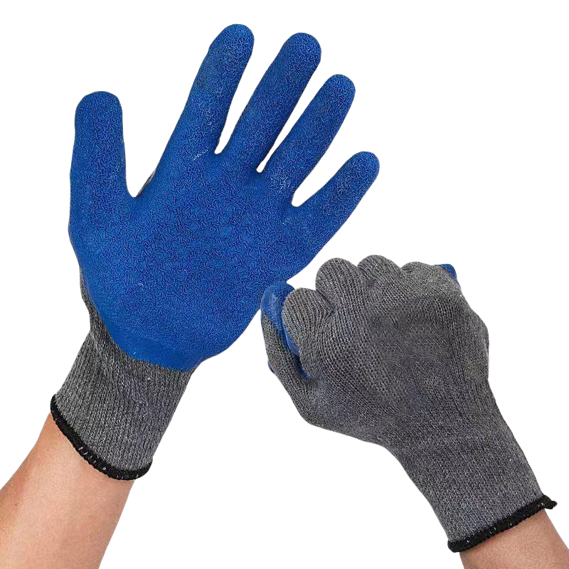 Gray yarn blue wrinkles gumming Outdoor site Logistics transportation Wear-resistant and non-slip Safety protective work gloves