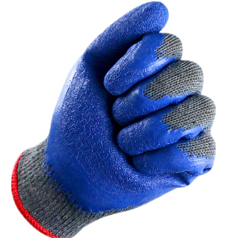 Gray yarn blue wrinkles gumming Outdoor site Logistics transportation Wear-resistant and non-slip Safety protective work gloves