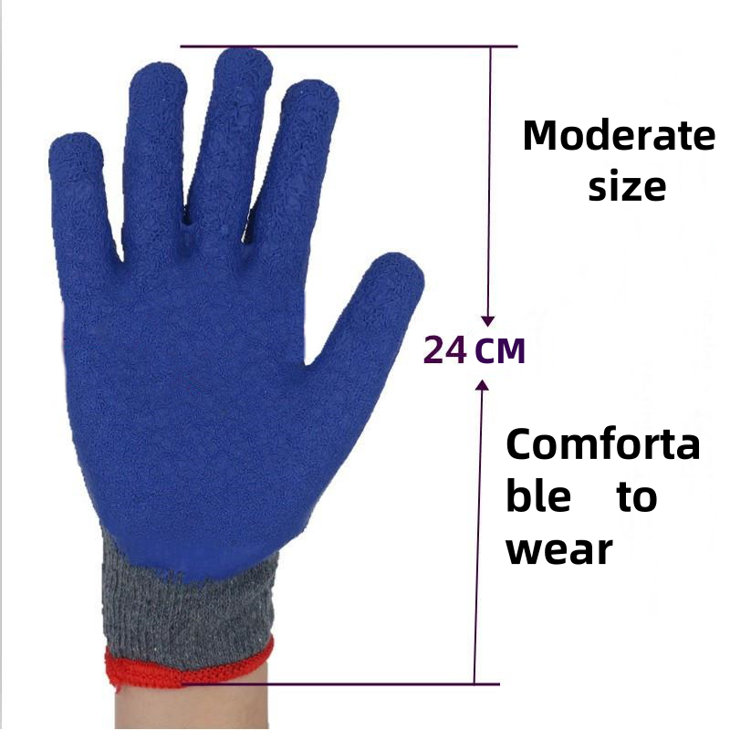 Gray yarn blue wrinkles gumming Outdoor site Logistics transportation Wear-resistant and non-slip Safety protective work gloves