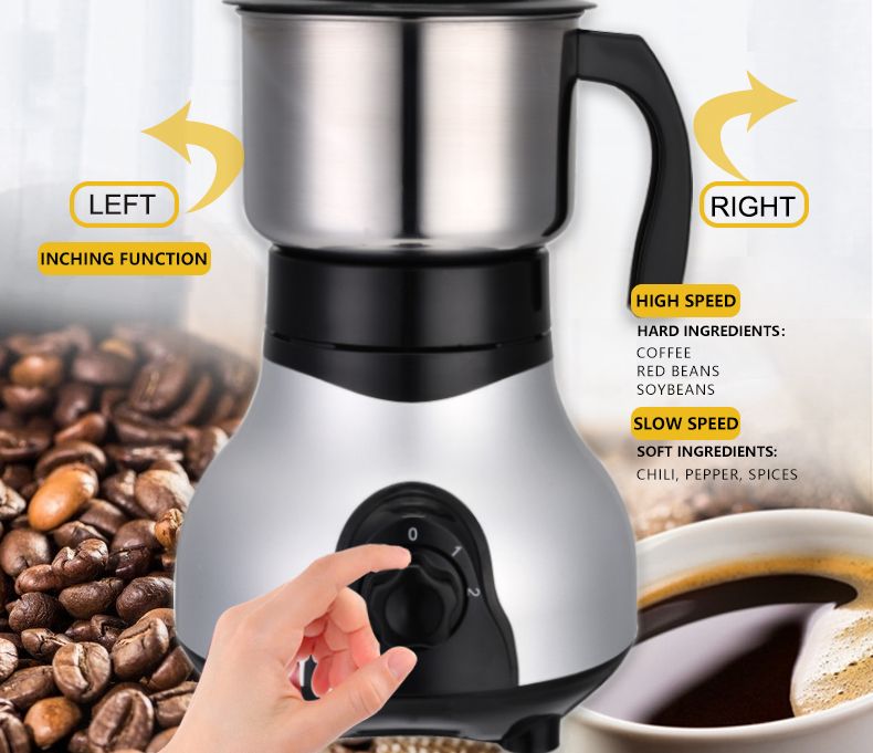 High-Power Coffee Grinder with 300W Motor, 600ML Detachable Jar, and Two Speed Switch