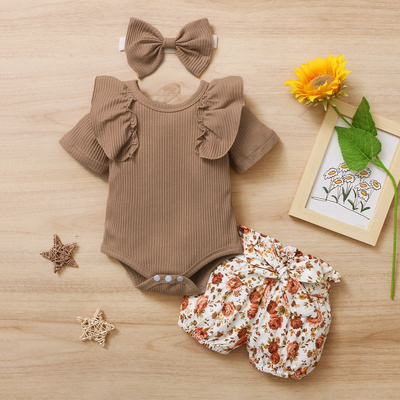 summer girls floral cotton two piece children's Shorts Set Korean baby clothes outfit baby girl blouse with bloomer set