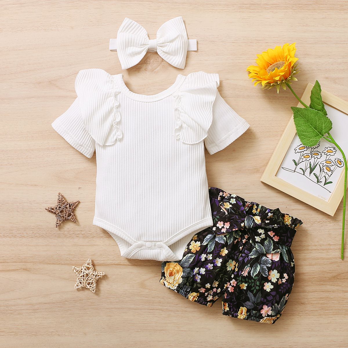 summer girls floral cotton two piece children's Shorts Set Korean baby clothes outfit baby girl blouse with bloomer set