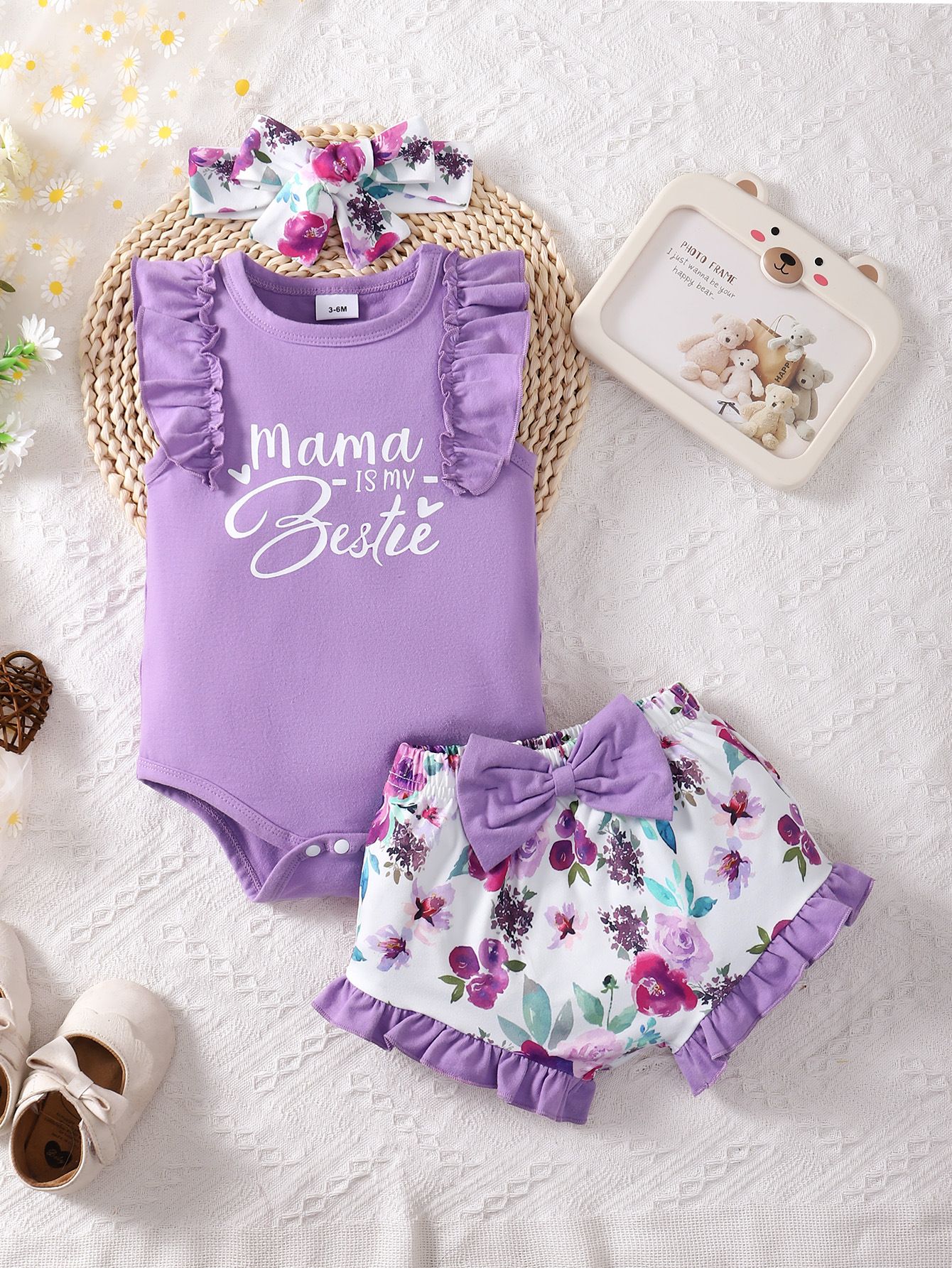 Wholesale 2024 New Fall Newborn Baby Suit short- Sleeve Top Floral Crawl Suit Two Pieces Cute Girls Clothing Sets