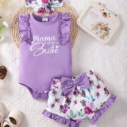 Wholesale 2024 New Fall Newborn Baby Suit short- Sleeve Top Floral Crawl Suit Two Pieces Cute Girls Clothing Sets