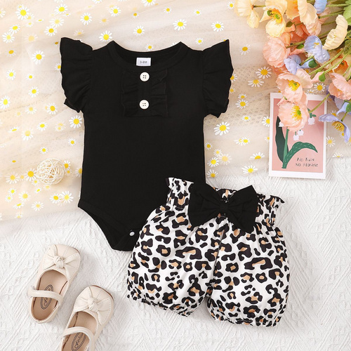 2024 hot sale cute baby clothes set leopard print shorts 2pcs girls outfit infant & toddlers clothing