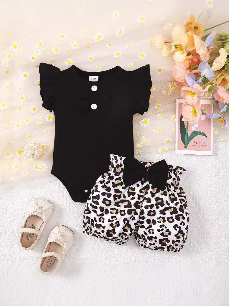 2024 hot sale cute baby clothes set leopard print shorts 2pcs girls outfit infant & toddlers clothing