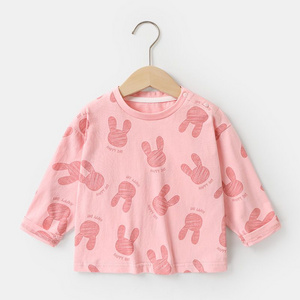 Girls' Pink Cotton Long-Sleeve T-Shirt with Bunny Print - Soft and Comfortable summer Top