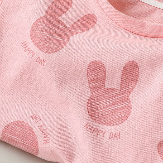 Girls' Pink Cotton Long-Sleeve T-Shirt with Bunny Print - Soft and Comfortable summer Top