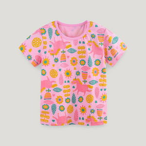 Girls' Pink Short-Sleeve Kids T-Shirt with Colorful Unicorn and Floral Print, Soft and Comfortable