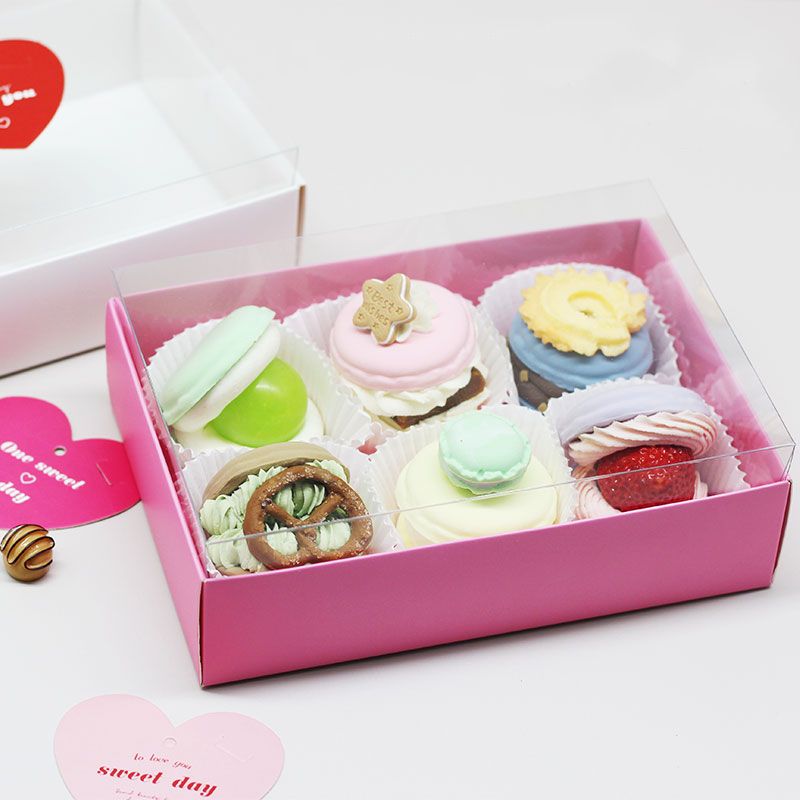 Free Sample Macaron Pastry Sweet Gift Box Paper Box for cookies with clear Lid in color Pink