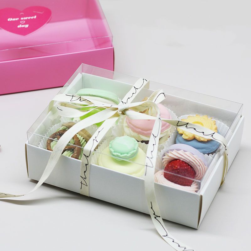 Macaron Pastry Sweet Gift Box Paper Box for cookies with clear Lid in color White