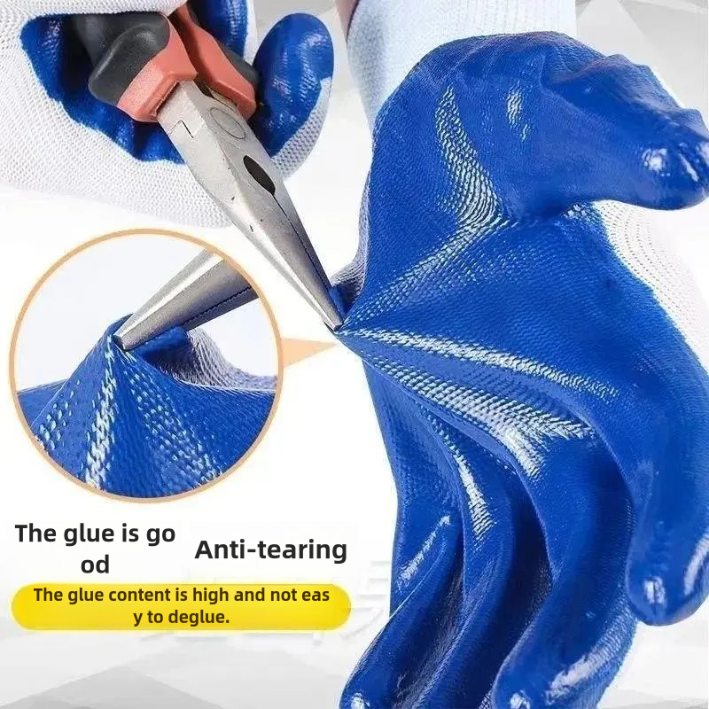 Nitrile impregnated rubber construction site auto repair oil resistant wear-resistant anti-slip safety protection gloves