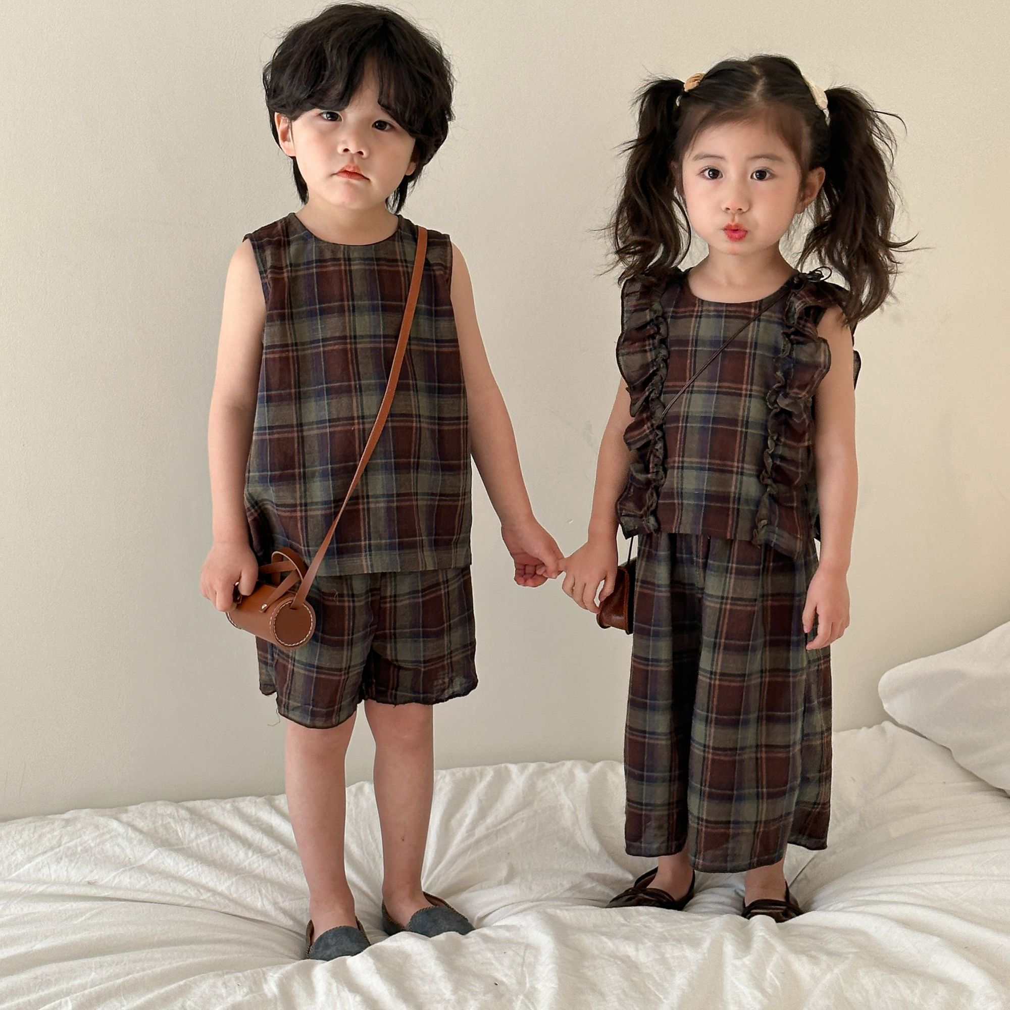 Children's Summer Set Baby 2024 New Boys' Tank Top Summer Dress Casual Girls' Wide Leg Pants Brother Sister Dress