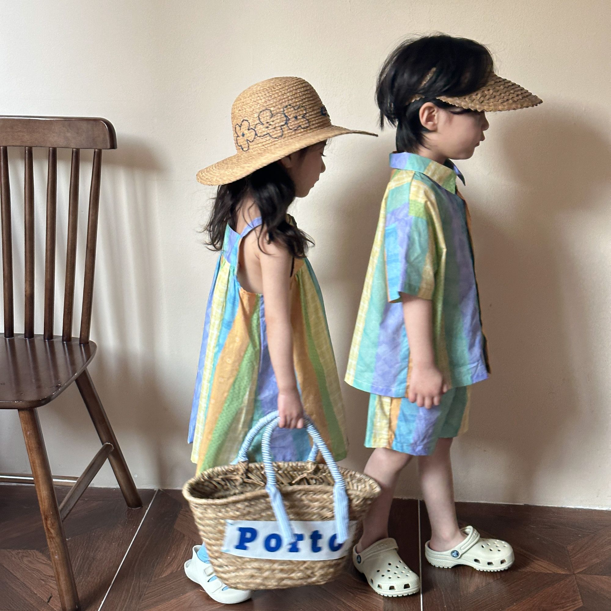 Children's summer set, boys' pure cotton 2024 new item, baby's summer outfit, stylish girls' dress, siblings' outfit