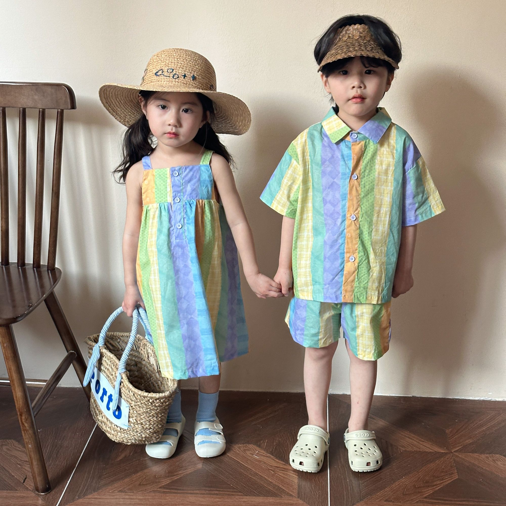 Children's summer set, boys' pure cotton 2024 new item, baby's summer outfit, stylish girls' dress, siblings' outfit