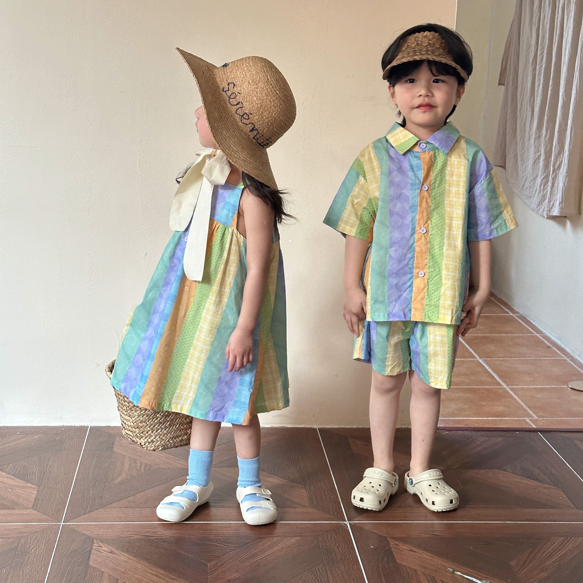 Children's summer set, boys' pure cotton 2024 new item, baby's summer outfit, stylish girls' dress, siblings' outfit