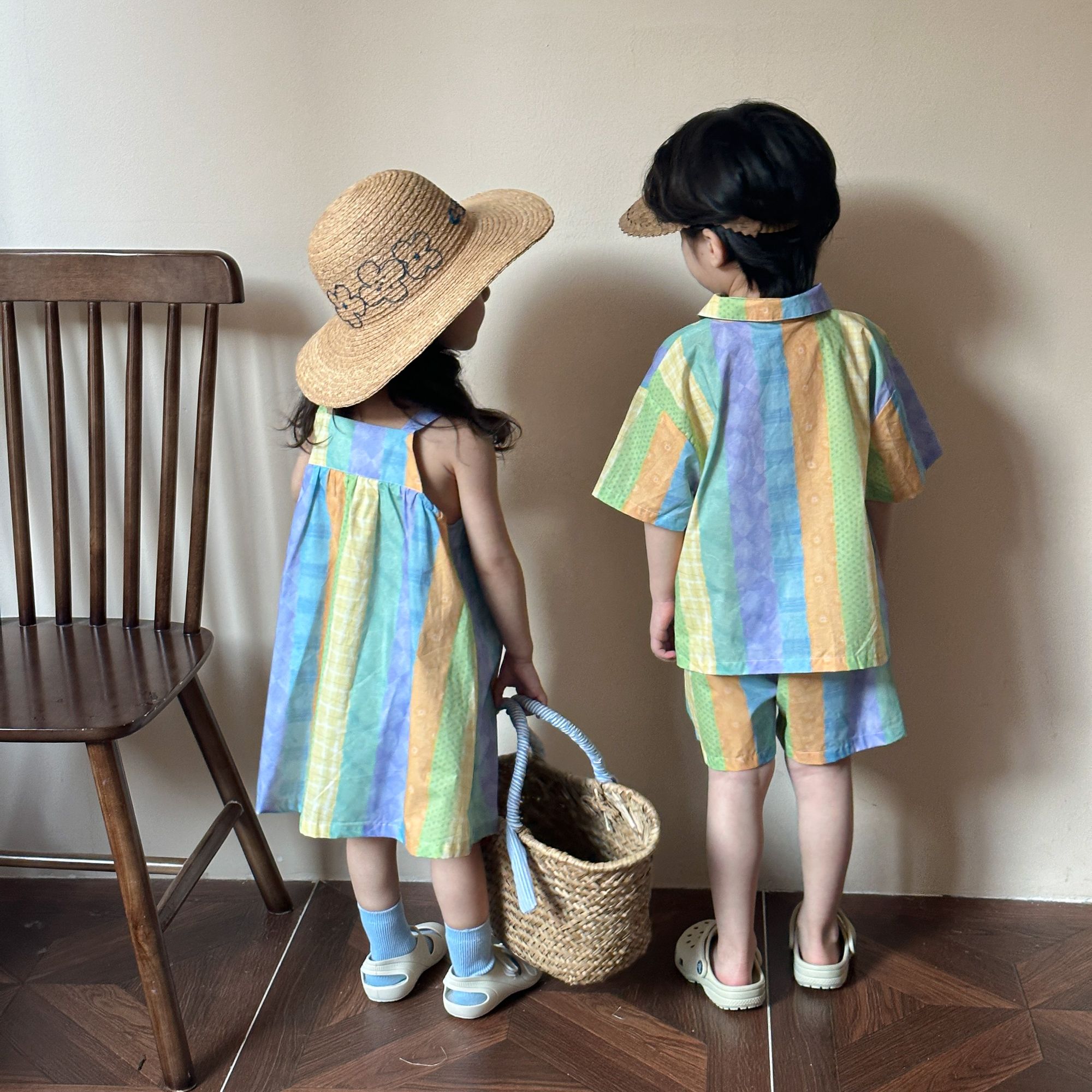 Children's summer set, boys' pure cotton 2024 new item, baby's summer outfit, stylish girls' dress, siblings' outfit