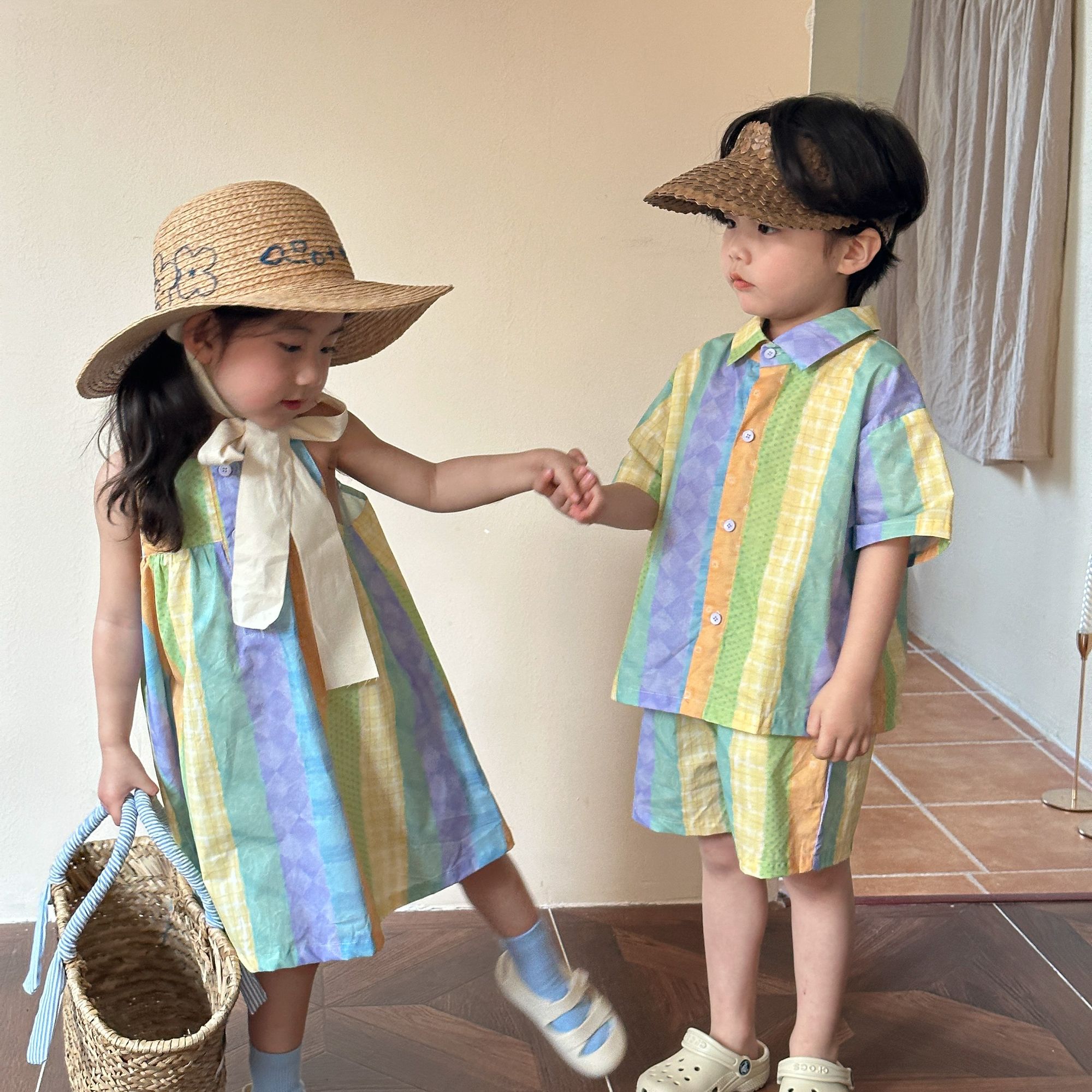 Children's summer set, boys' pure cotton 2024 new item, baby's summer outfit, stylish girls' dress, siblings' outfit