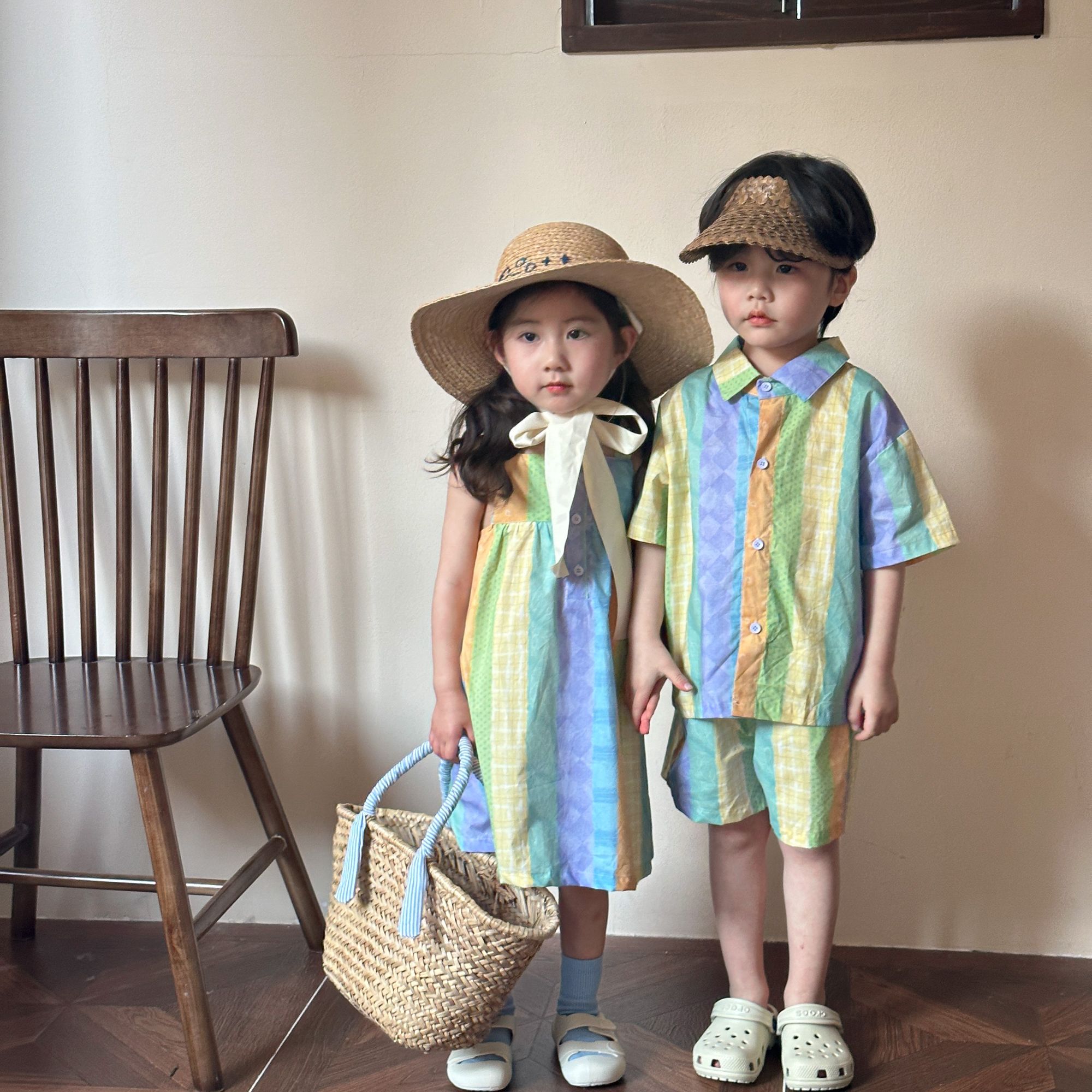 Children's summer set, boys' pure cotton 2024 new item, baby's summer outfit, stylish girls' dress, siblings' outfit