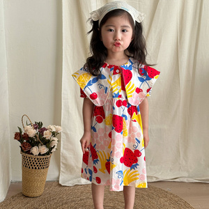 Girls' summer dress, pure cotton Korean version children's dress, 2024 new summer dress, short sleeved baby princess dress